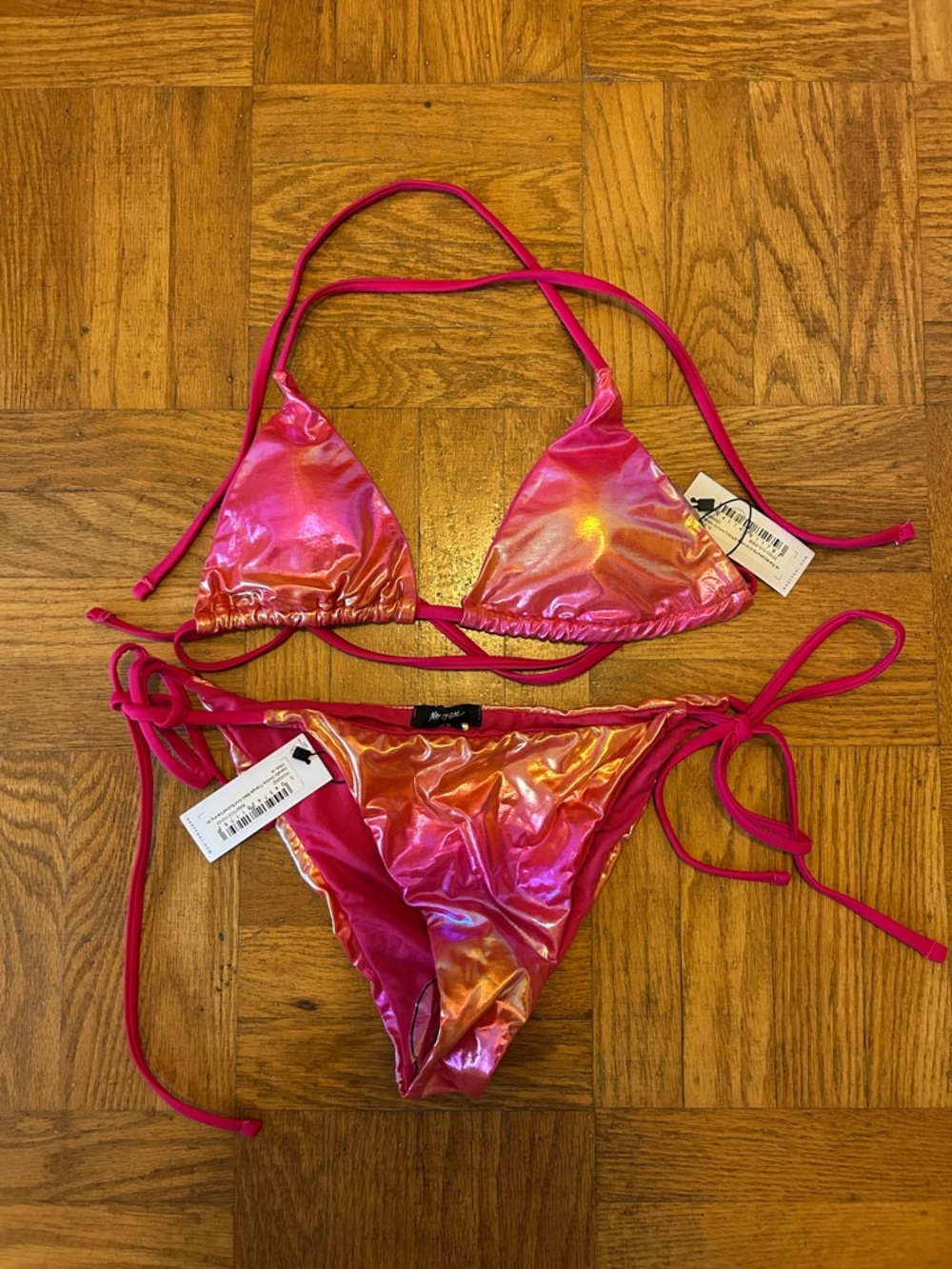 Nasty Gal Metallic Ombre Triangle Bikini Top in Pink and Gold NWT